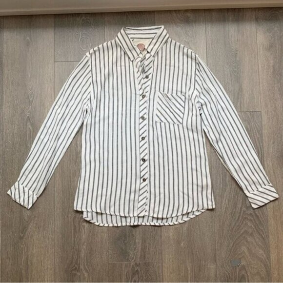 Anthropologie Ash and Ember Boyfriend Button Down Shirt Striped Long Sleeve XS - Picture 10 of 16